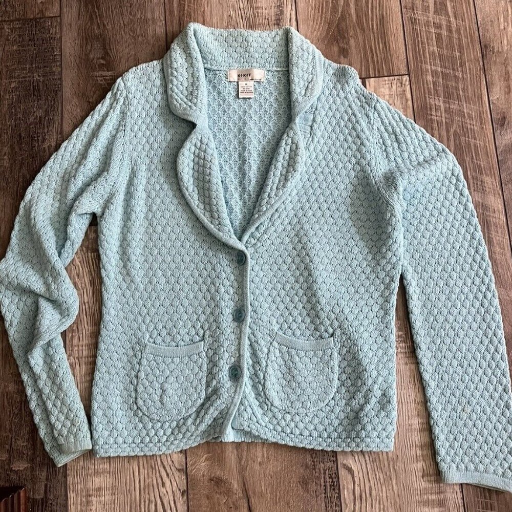 Light Blue Button Front Sweater with Collar Size M By  K -I -K -I -T